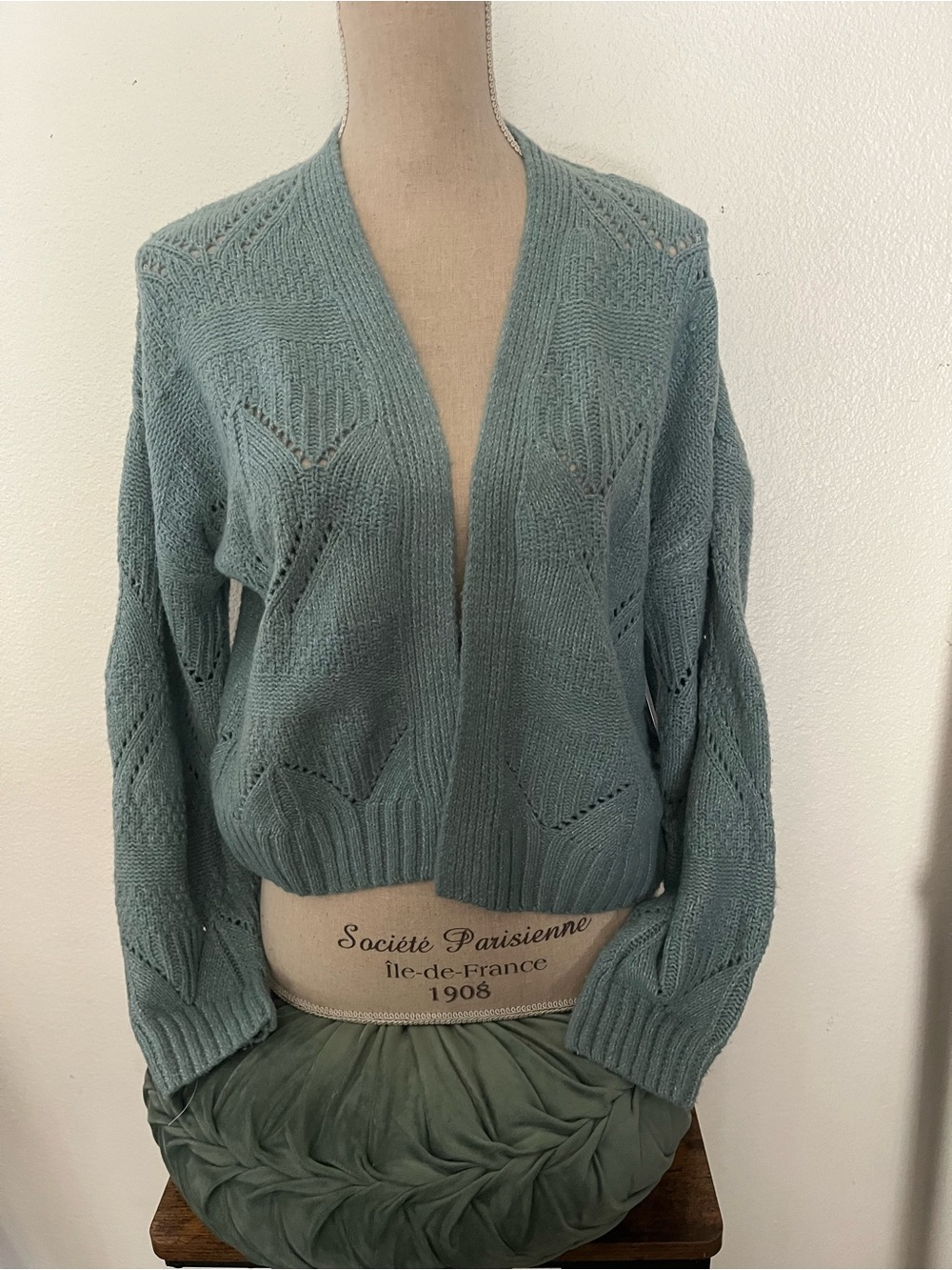 SO Open-Front Pointelle Cardigan in Seafoam
